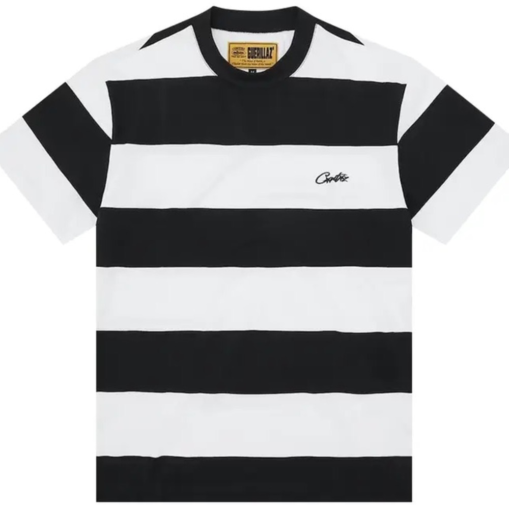 Corteiz Black and White Striped Tee Size Medium